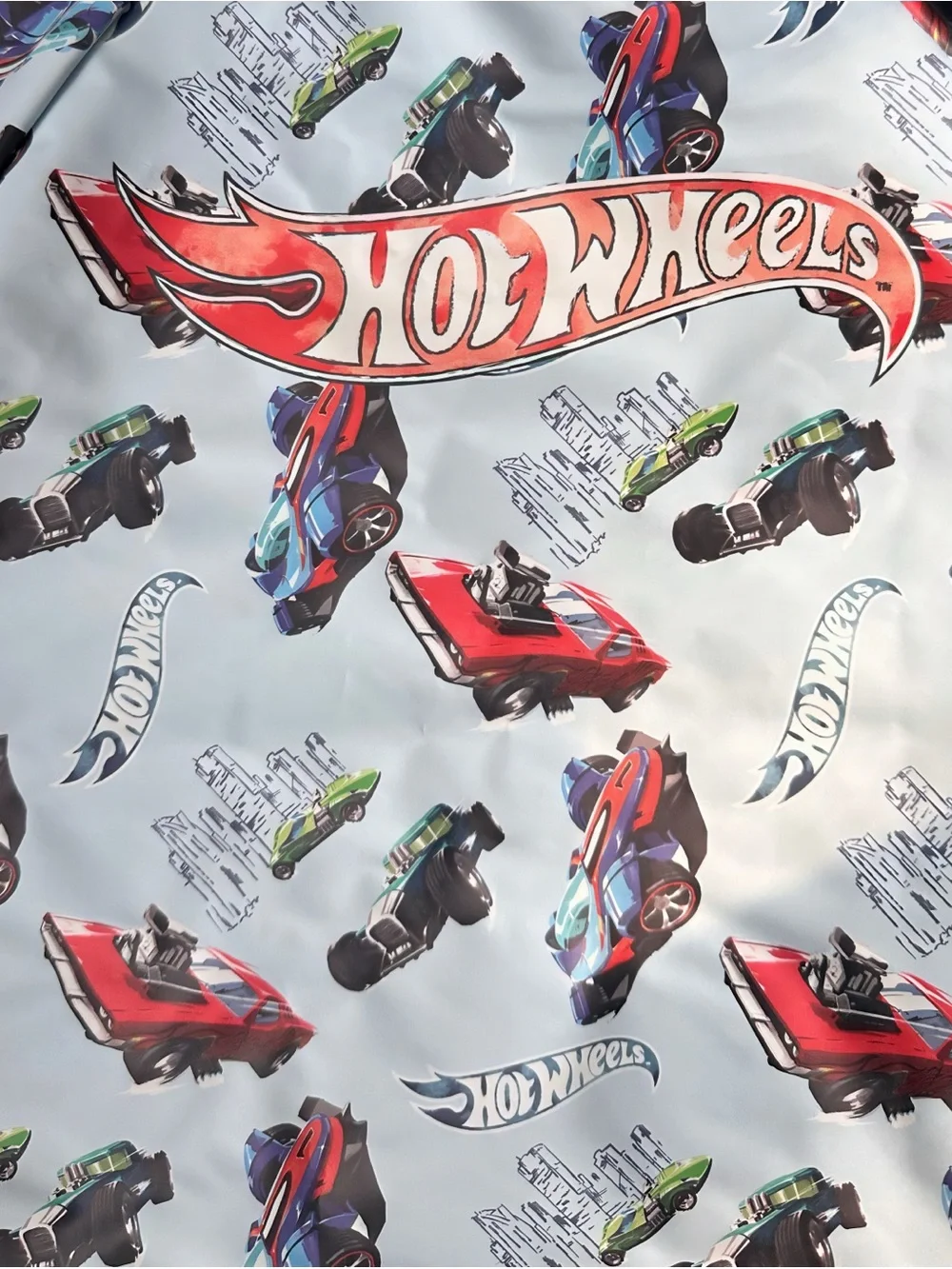Kids' Hot Wheels Long Sleeve Bib - Light Blue with Car Print (2T-3T)